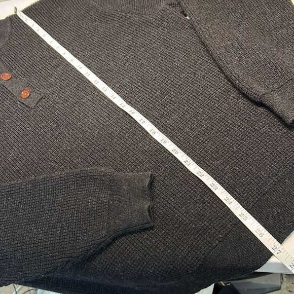 Orvis Black Button Mockneck Sweater 100% Wool Mens Sz Large Leather Trim Knit - Picture 9 of 10